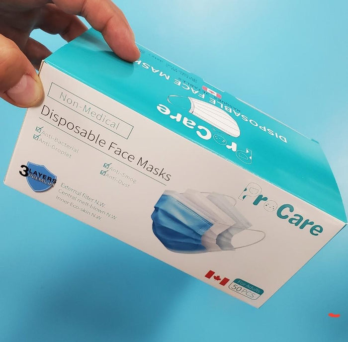 From $22.99/BOX High Filtration ProCare TM® Medical Device Licence 12545/FDA Approved Disposable 3 Ply Safety Face Mask with soft ear-loop- Custom Made for the Canadian Market